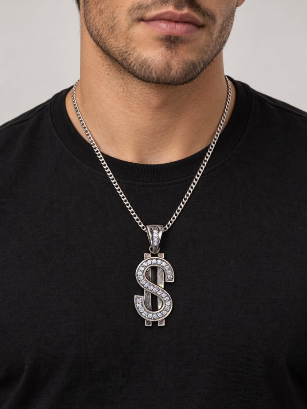 Vintage Dollar Sign Pendant 925 Sterling Silver CZ Iced Out Y2K Hip Hop 90s